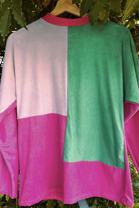 Geometrische Bluse Rosa&Grün