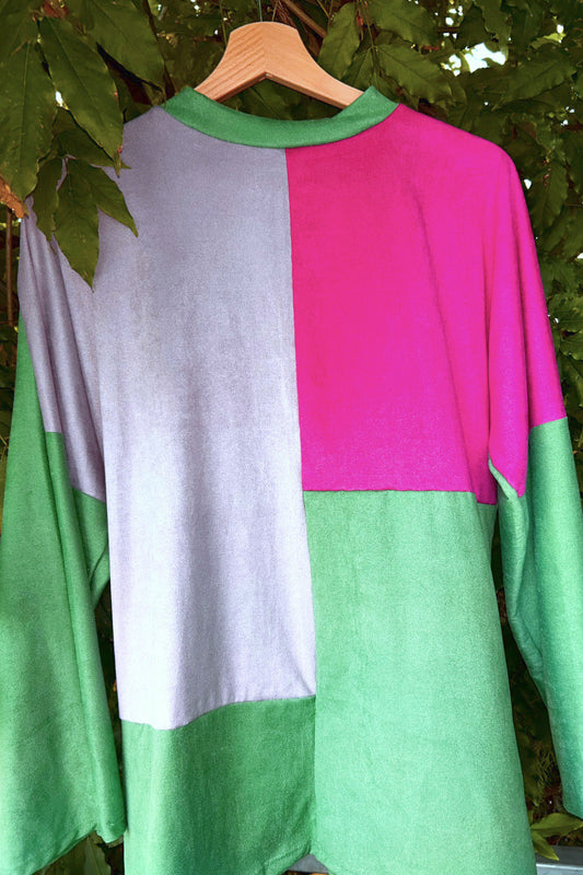 Geometrische Bluse Rosa&Grün