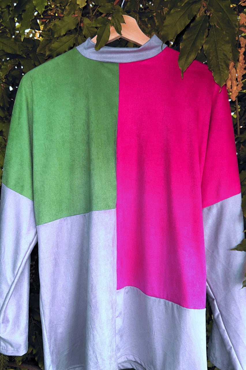 Geometrische Bluse Rosa&Grün